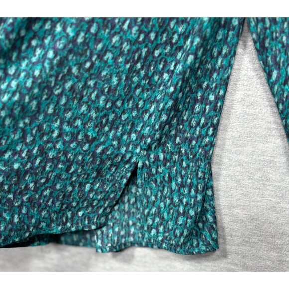 Talbots Womens 2X Blouse Teal Print LongSleeve Relaxed Fit - Picture 5 of 6